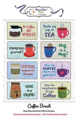Fabric Confetti Coffee Break Mug Rug and Pillow Designs