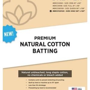 Brewer Premium Natural Cotton Batting 120 x 120 in King