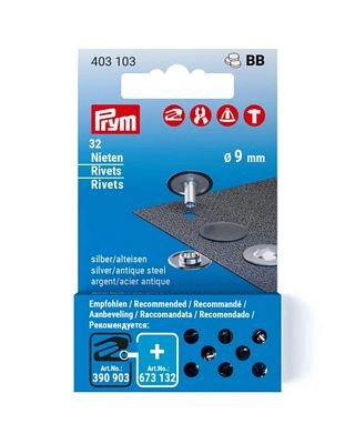 Prym Consumer Products RIVETS 9mm refill silver/antique steel 32pc