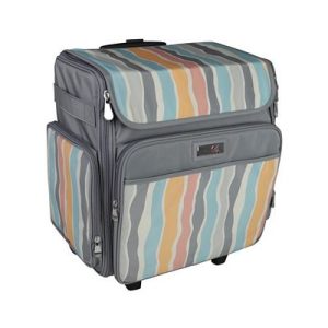 Everything Mary Collapsible Rolling Tote Gray Stripes