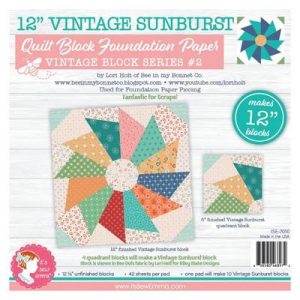 12in Vintage Sunburst Quilt Block Foundation Paper